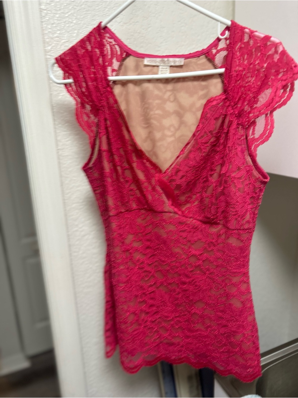 Boston Proper Hot Pink Lace Cap Sleeve Camisole